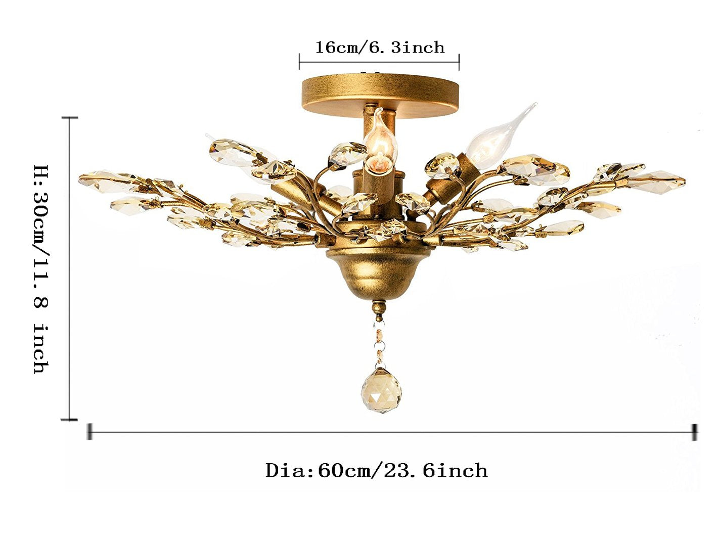 Garwarm 4-Light Vintage Gold Crystal Ceiling Lights