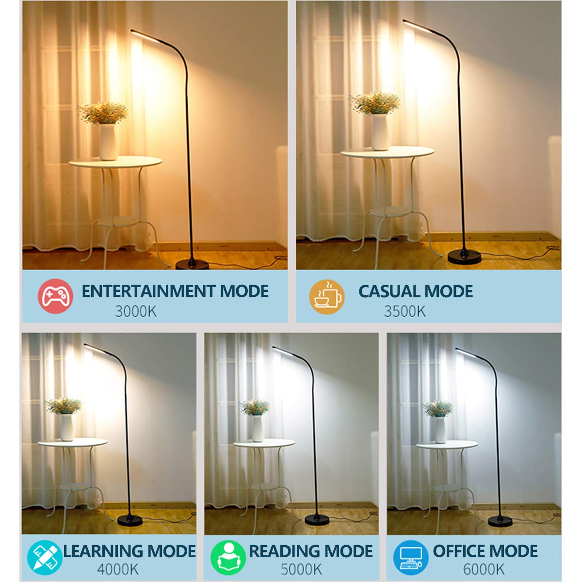 Garwarm LED Floor Lamp, Touch Control, 5 Modes, Flexible