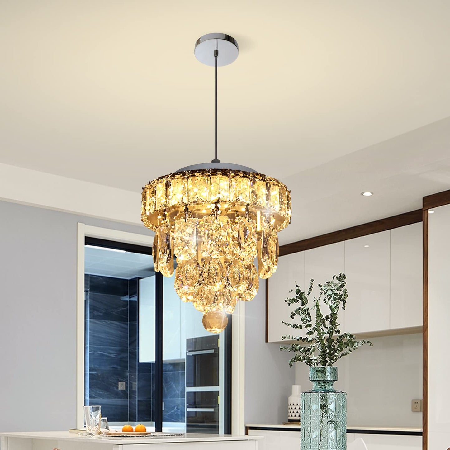 Garwarm LED Crystal Chrome Ceiling Pendant Light