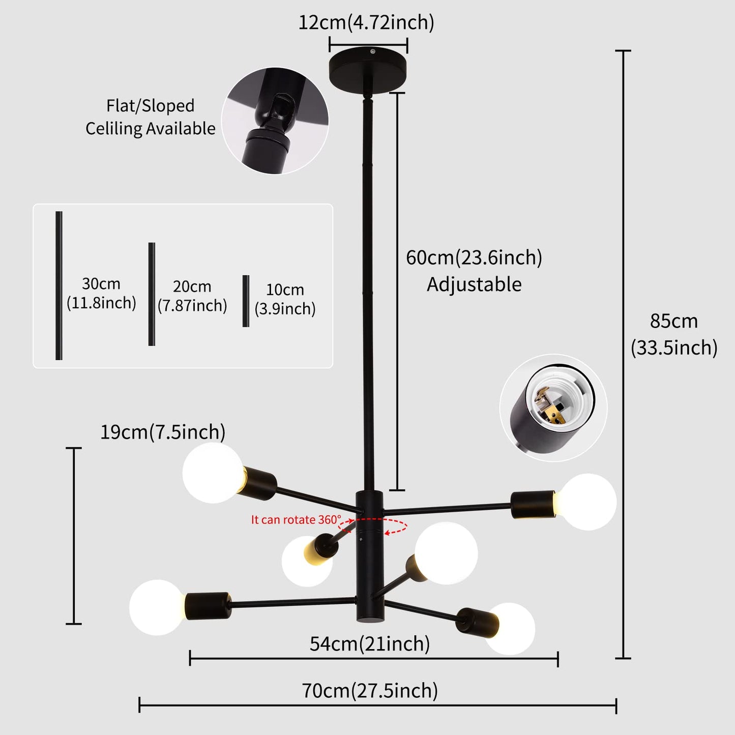 Garwarm Black Mid Century Industrial Ceiling Chandelier Light for Kitchen Living Room