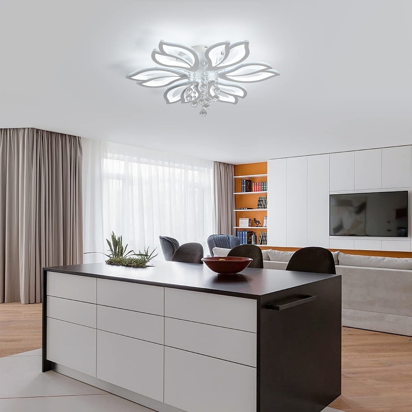 Garwarm 6-Head White Acrylic Flower Ceiling Light 56W LED Ceiling Lamp