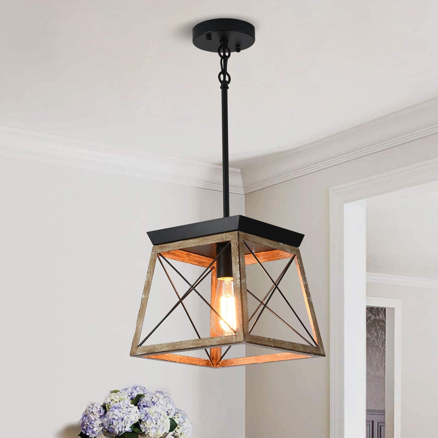 Garwarm Farmhouse Metal Cage Pendant Light Adjustable Height