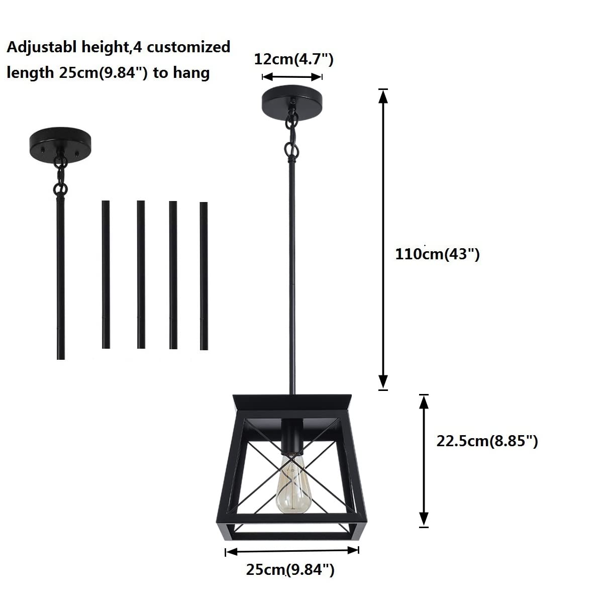 Garwarm 1-Light Black Metal Cage Chandelier