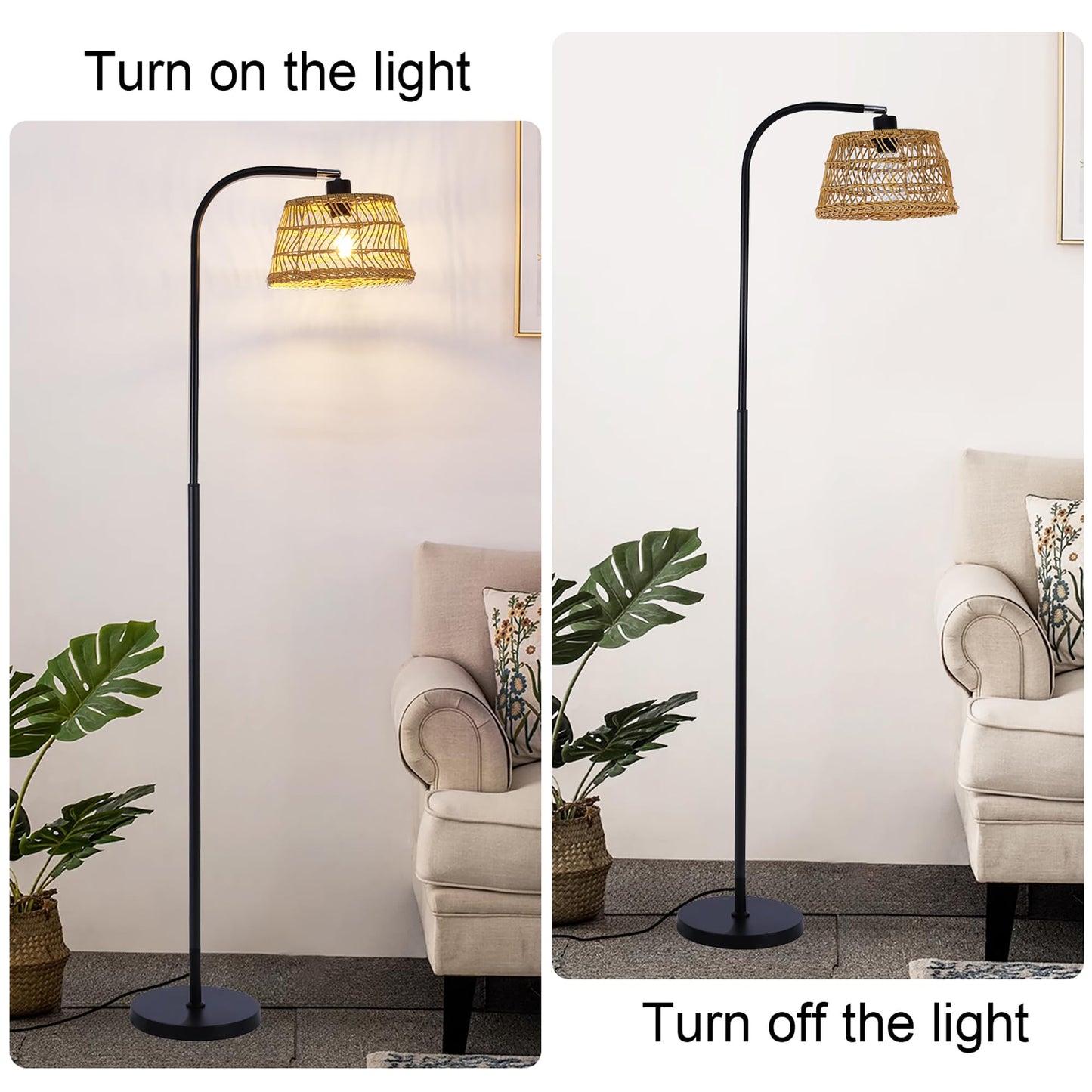 Garwarm Remote Dimmable Rattan Floor Lamp