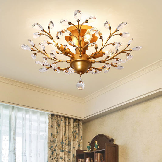 Garwarm 4-Light Vintage Gold Crystal Ceiling Lights