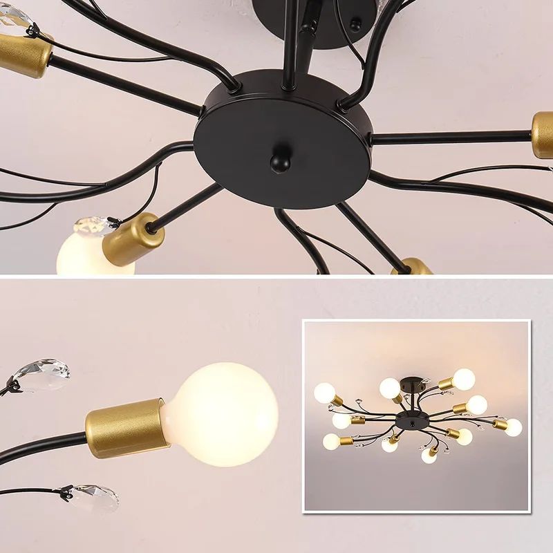 Garwarm Black 10-Light 78cm Chandeliers Pendant Light Semi Flush Mount