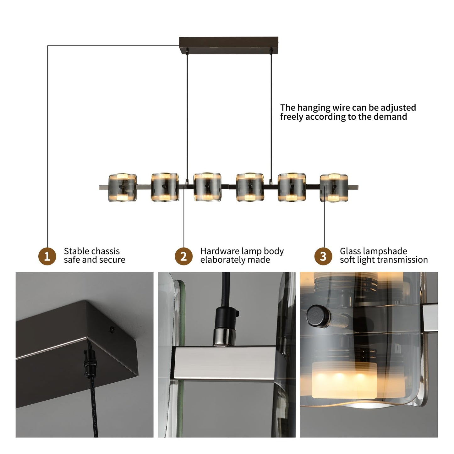 Garwarm Black Modern Pendant Light Glass Lampshade Lamp Dimmable Pendant Lamp with Remote