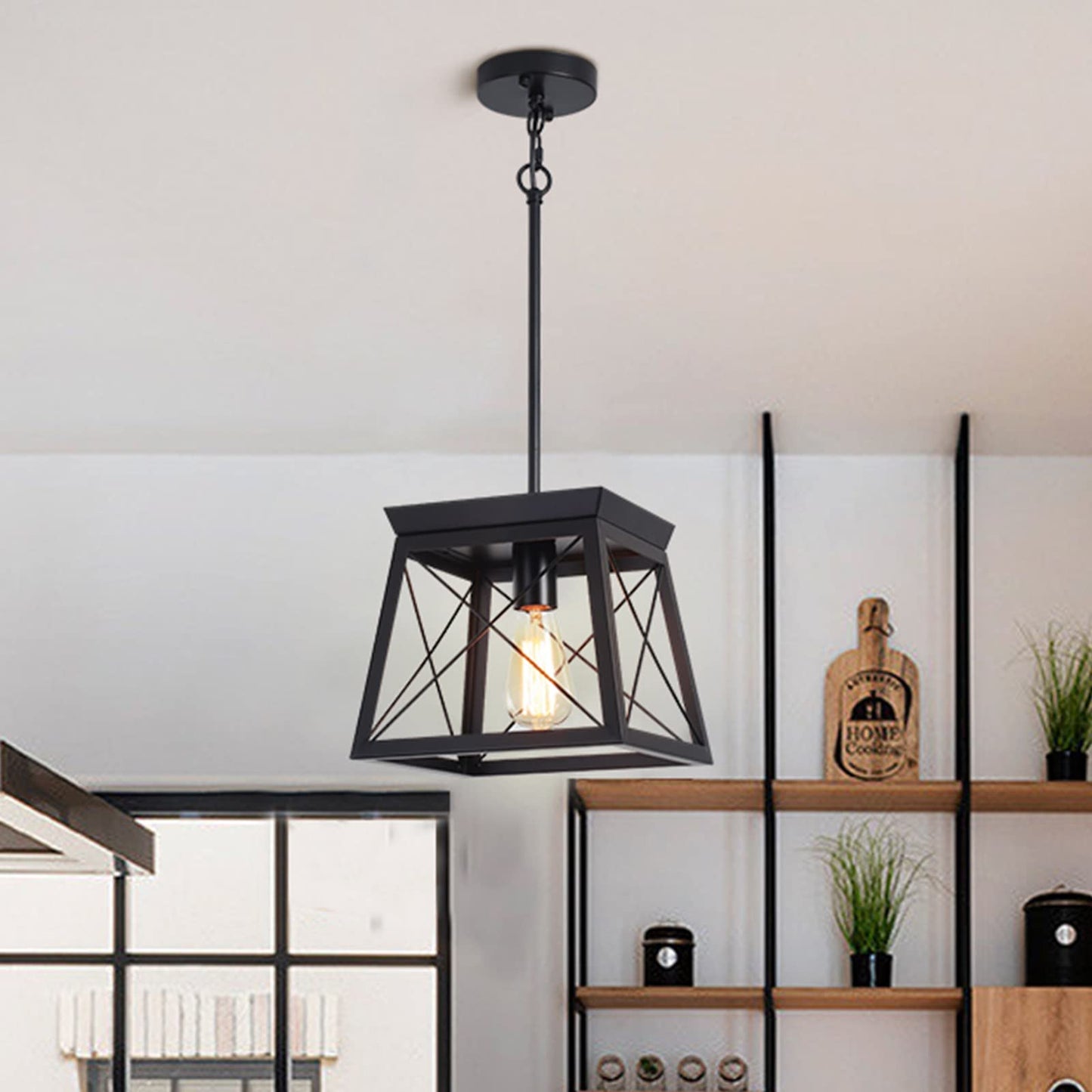 Garwarm 1-Light Black Metal Cage Chandelier