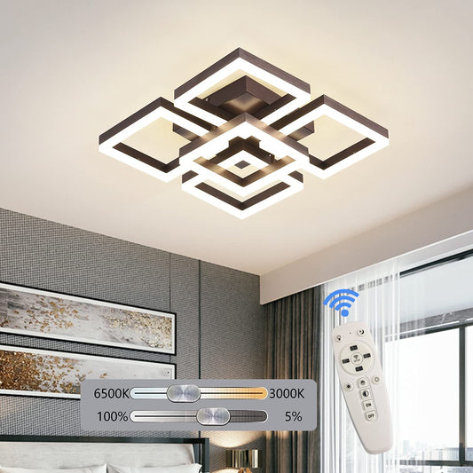 Garwarm 5-Square Coffee Acrylic Dimmable Modern LED Ceiling Lights with Remote Control