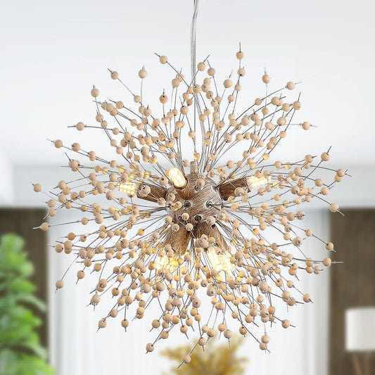 Garwarm 8-Lights Wooden Beads Dandelion Chandelier