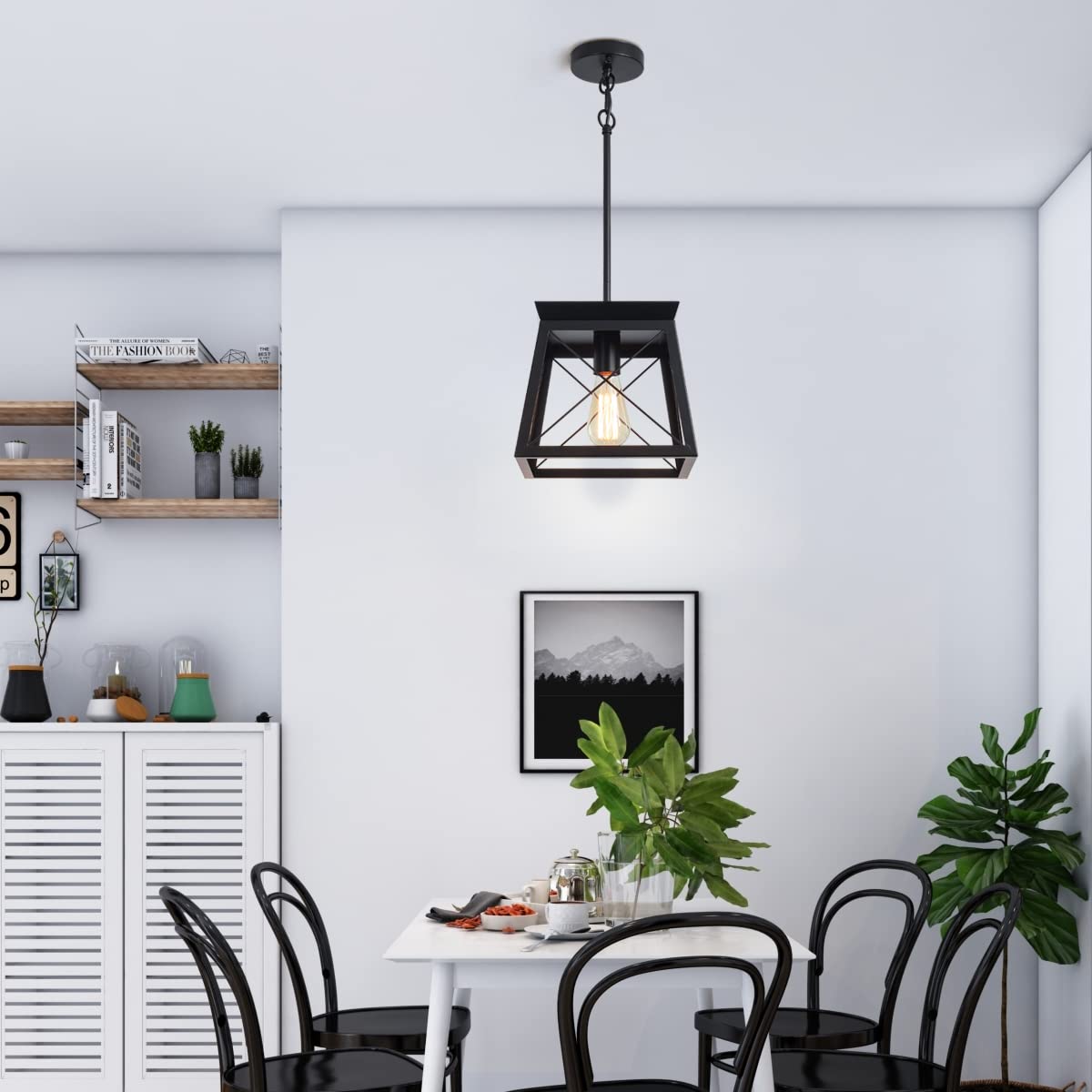 Garwarm 1-Light Black Metal Cage Chandelier