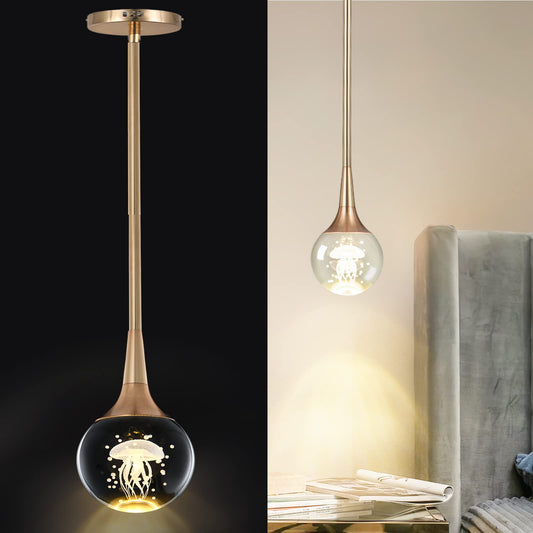 Garwarm Gold Crystal Jellyfish LED Pendant Light with Metal Rod