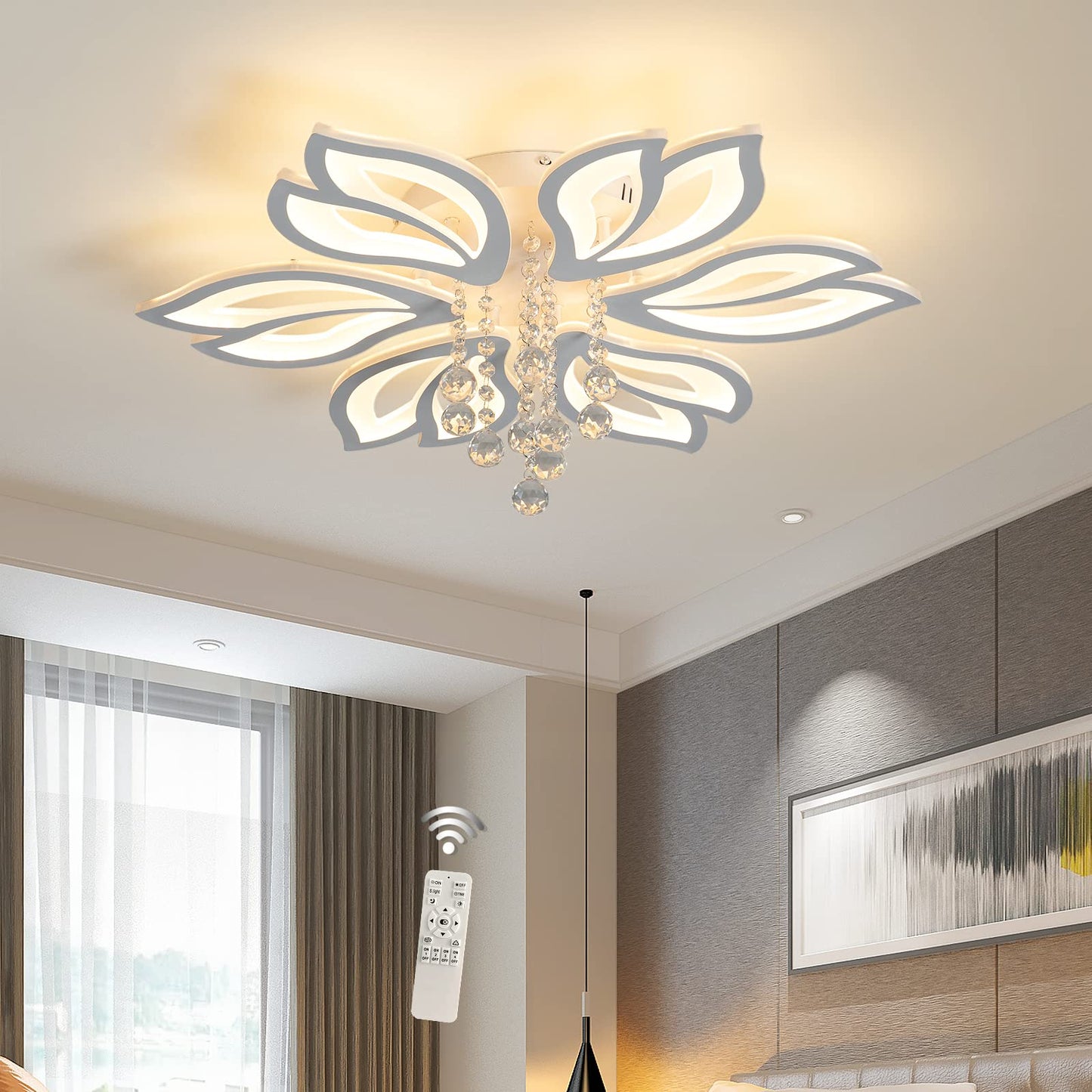 Garwarm 6-Head White Acrylic Flower Ceiling Light 56W LED Ceiling Lamp