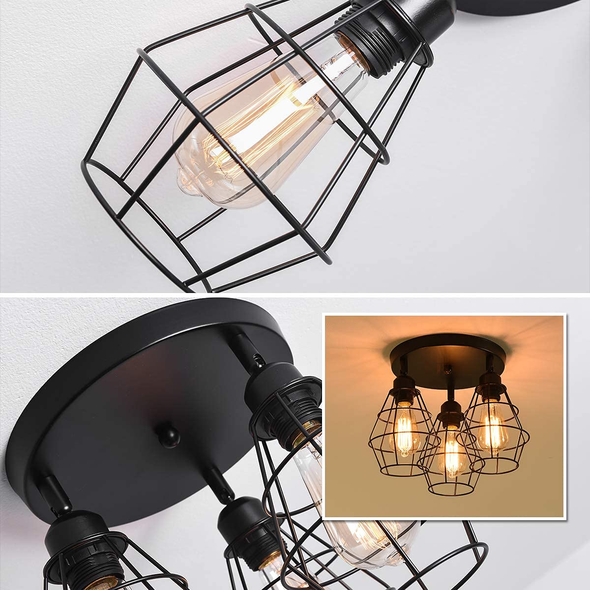 Garwarm 3 Way Black Industrial Ceiling Light