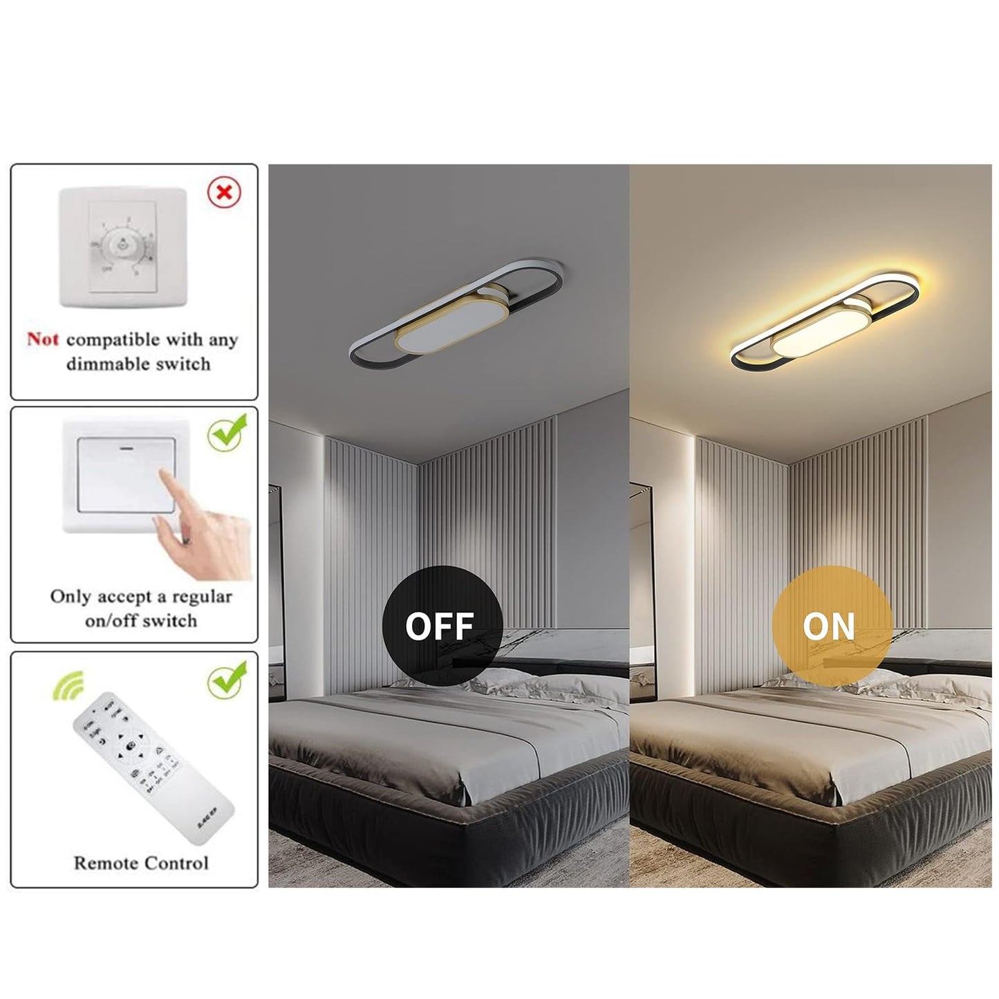 Garwarm Remote Control Dimmable Linear LED Ceiling Light